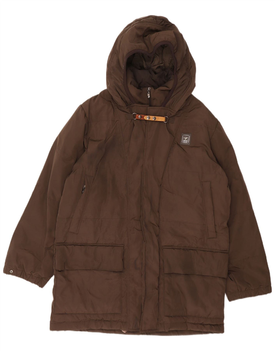 Piero Guidi Manteau rembourré à capuche pour homme UK 40 Large Marron Polyester