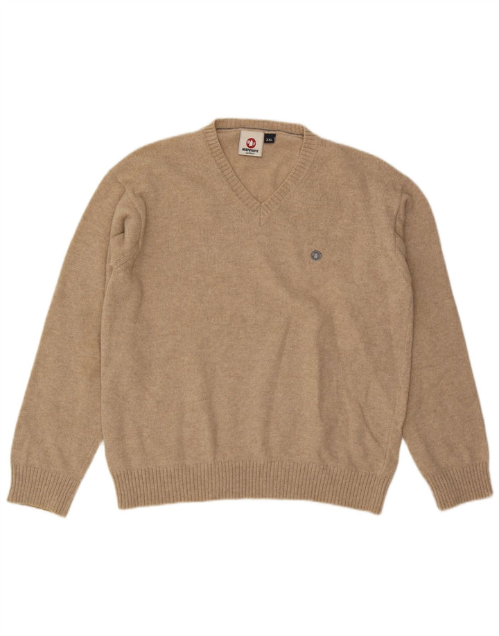 Murphy & Nye Pull col V pour homme en laine beige 2XL