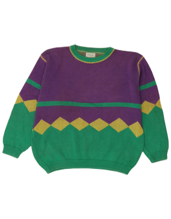 Benetton Pull Col Bateau Femme IT 48 XL Violet Colourblock Coton