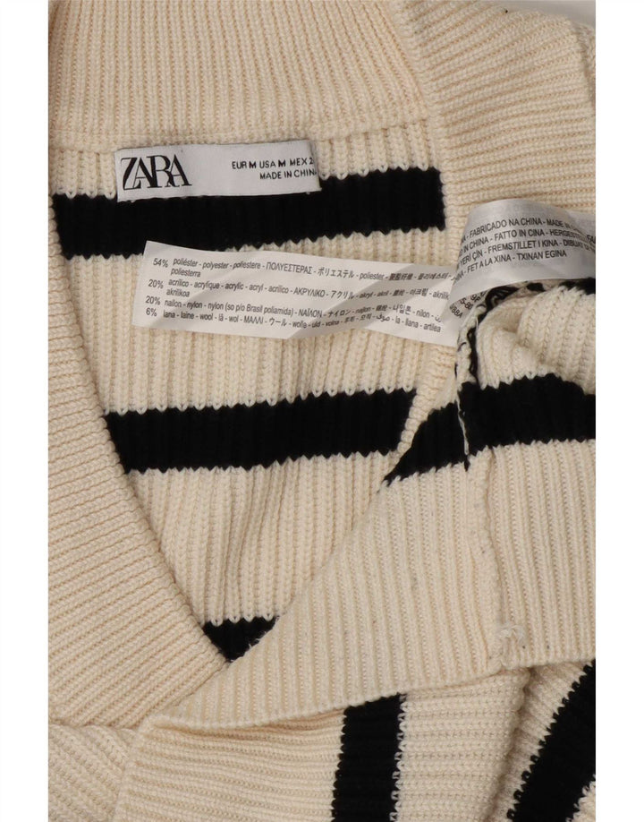 Zara Femme Débardeur UK 14 Medium Off White Rayé Polyester
