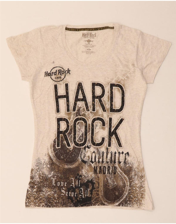 Hard Rock Cafe T-shirt graphique Madrid pour femme UK 12 Beige moyen moucheté