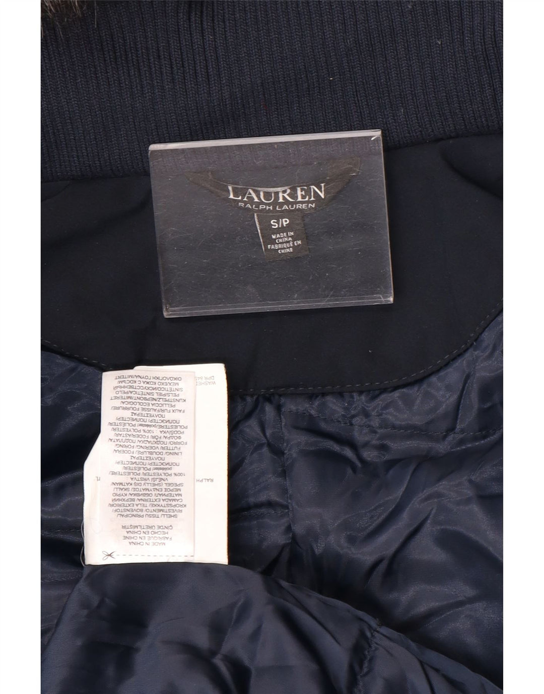 Ralph Lauren Veste Parka à capuche pour femme UK 10 Small Bleu marine Polyester