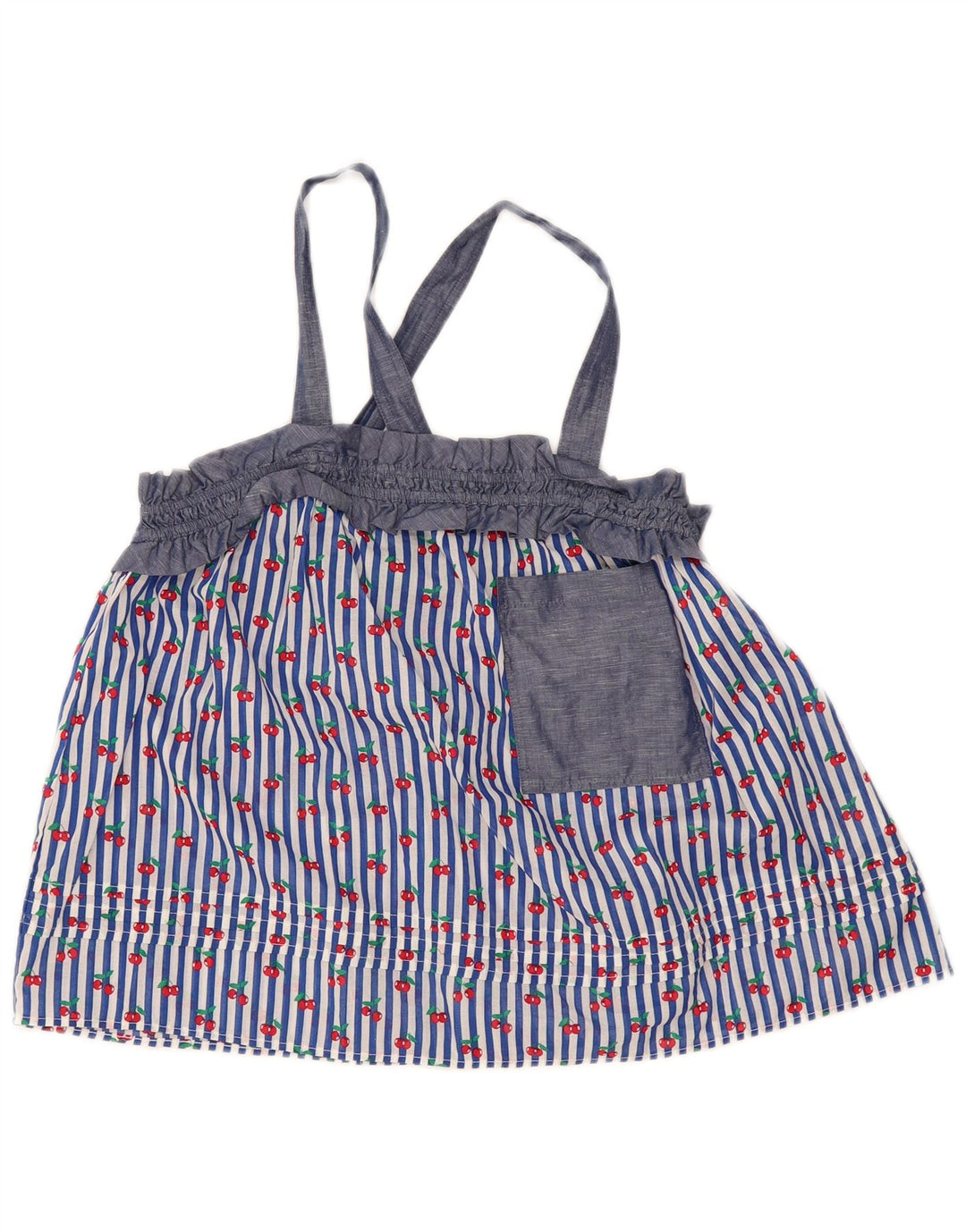 Benetton Femme Crop Cami Top UK 44 Bleu Moyen Rayé Coton