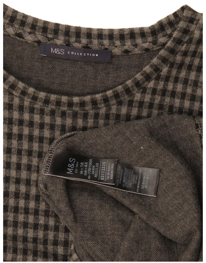 Marks & Spencer Robe droite à manches 3/4 pour femme UK 16 Grand Vichy Gris