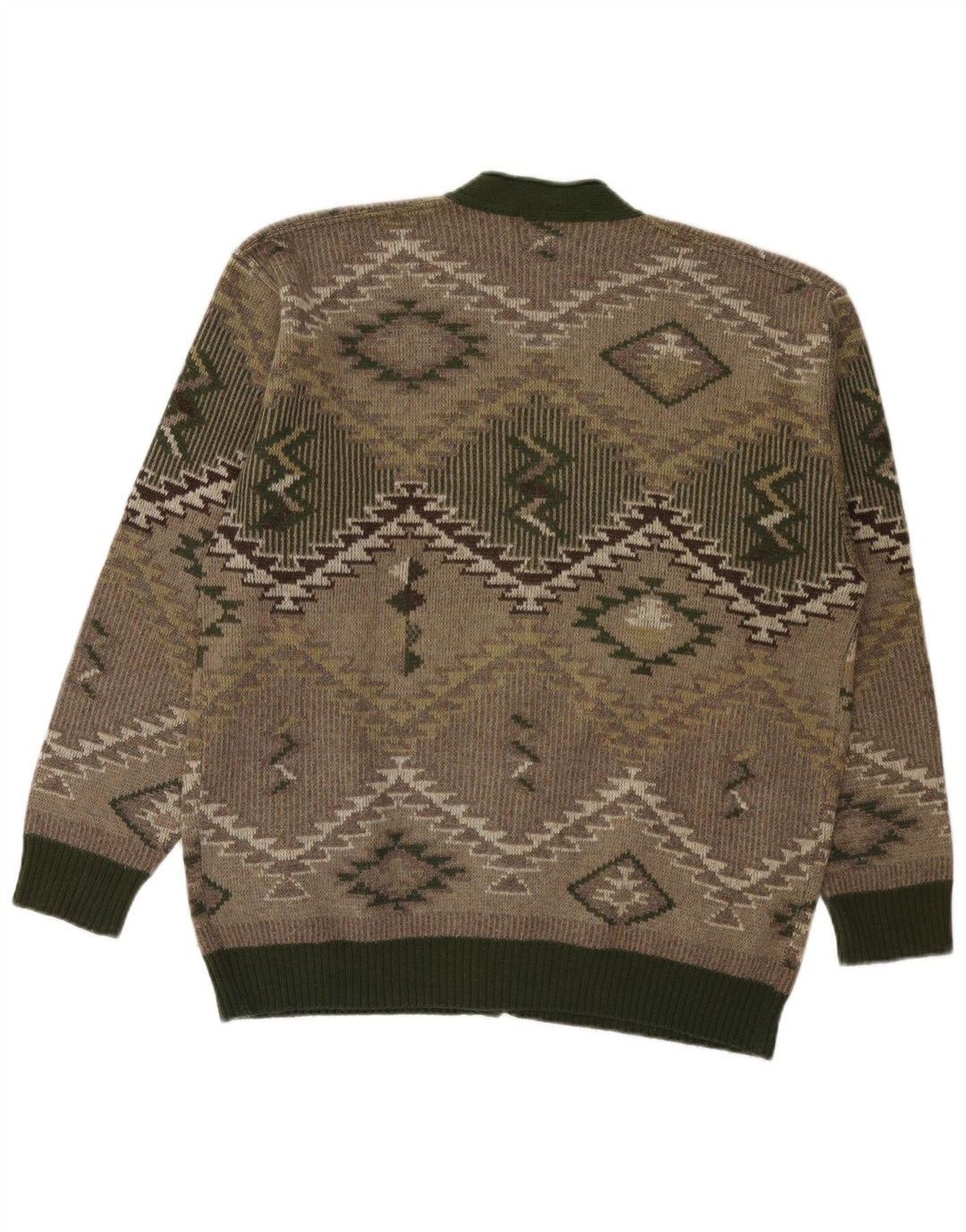 vintage Mens Cardigan Sweater Grande laine géométrique verte