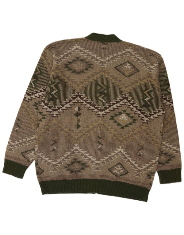 vintage Mens Cardigan Sweater Grande laine géométrique verte