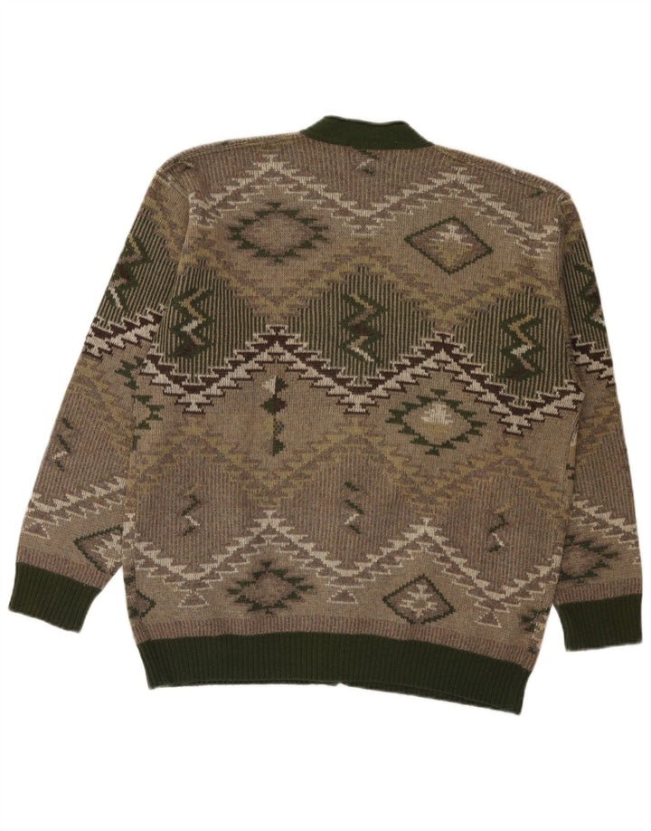 vintage Mens Cardigan Sweater Grande laine géométrique verte