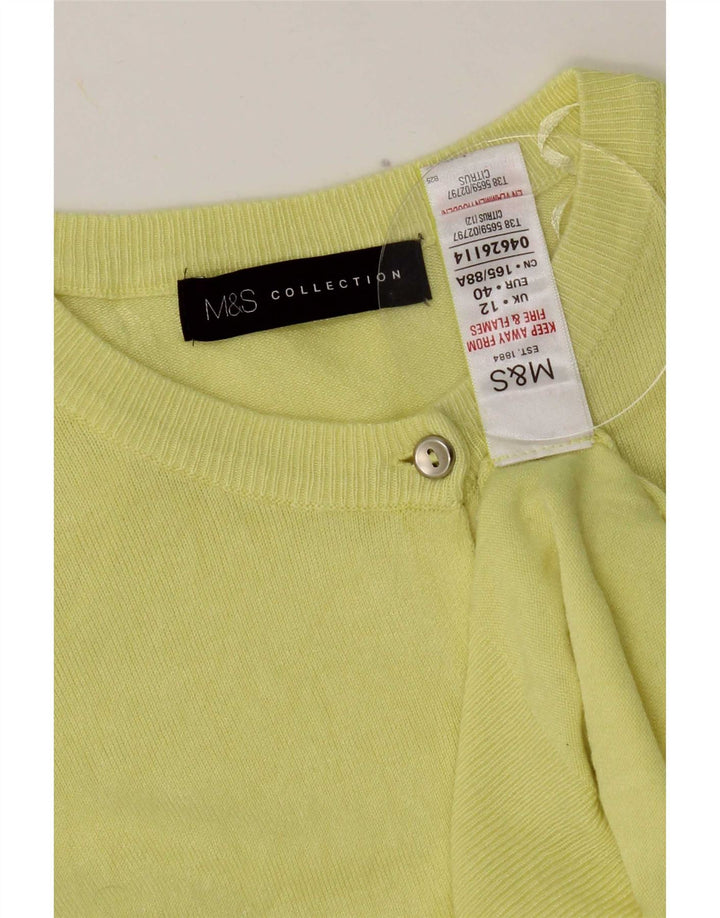 Marks & Spencer Pull Cardigan Femme UK 12 Viscose Jaune Moyen