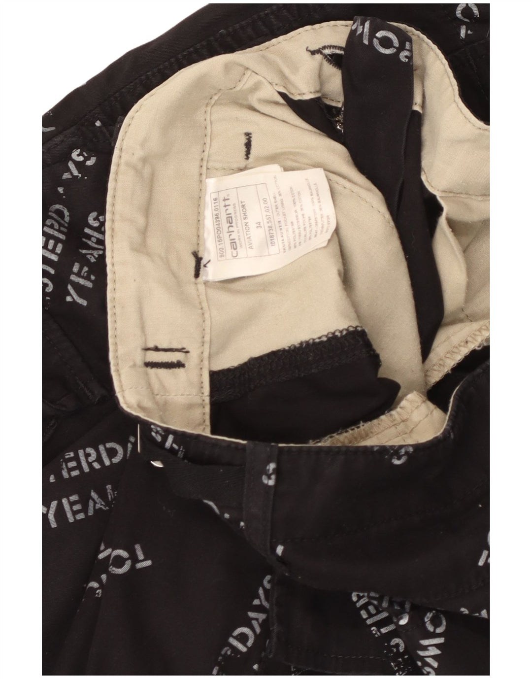 CARHARTT Short cargo graphique pour hommes W34 grand coton noir