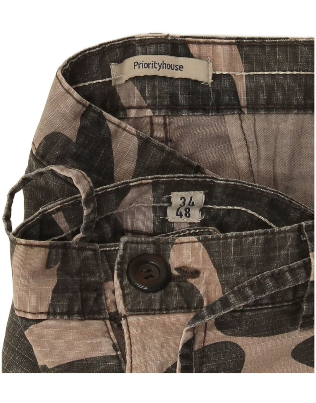 VINTAGE Short Cargo Homme W34 Grand Kaki Camouflage Coton