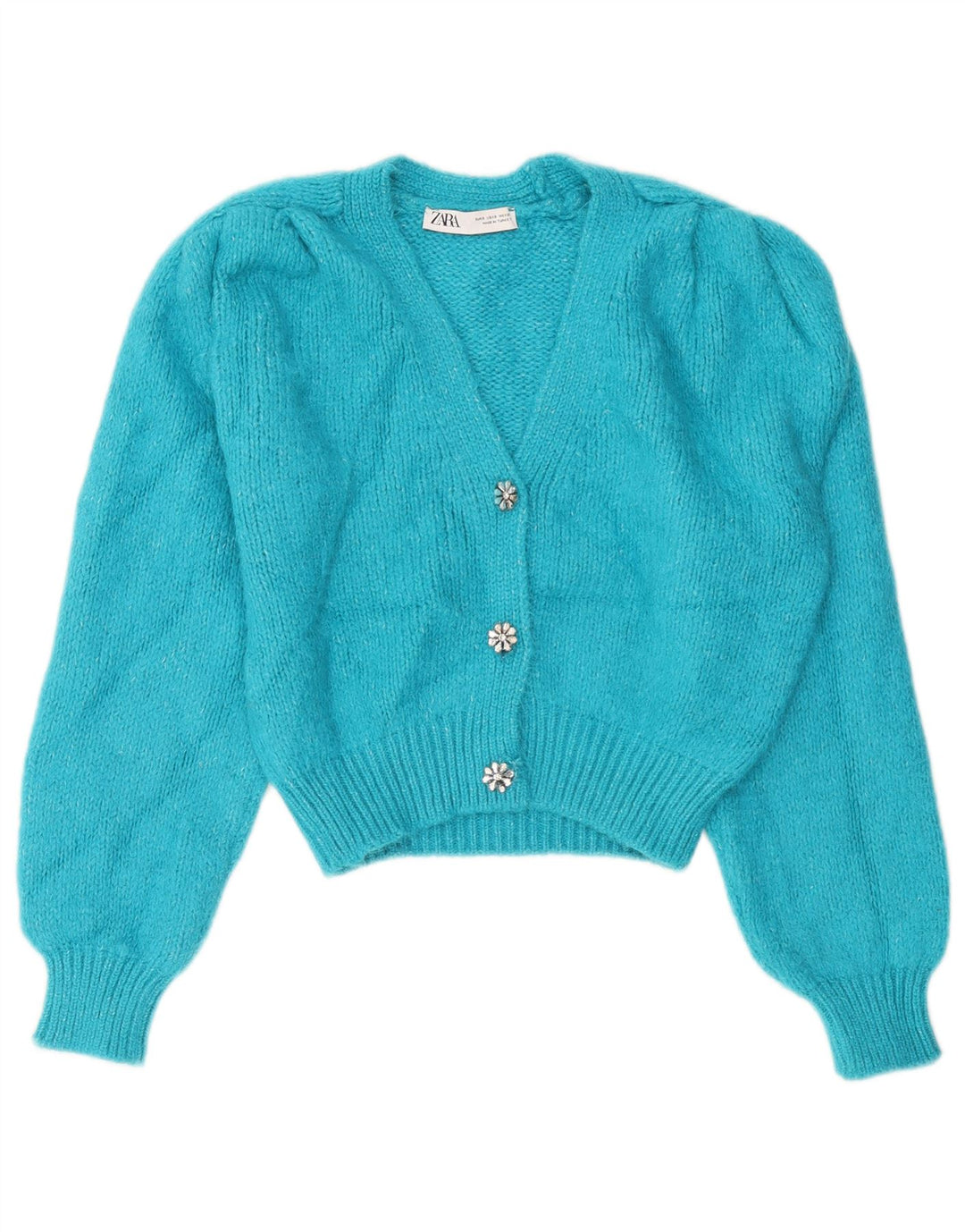ZARA Womens Crop Cardigan Sweater UK 10 Petit Bleu Acrylique