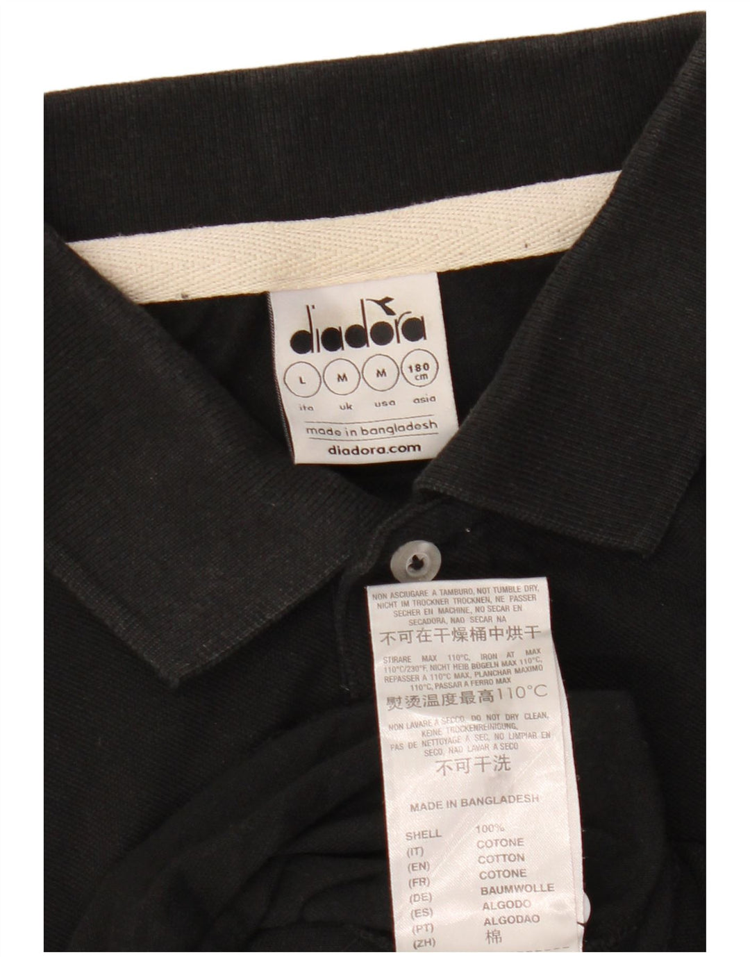 Diadora Polo Homme Noir Moyen Coton