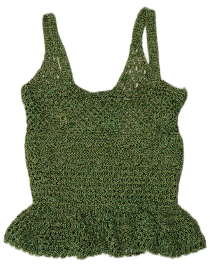Zara Femme Crochet Cami Top UK 8 Petit Vert Polyester