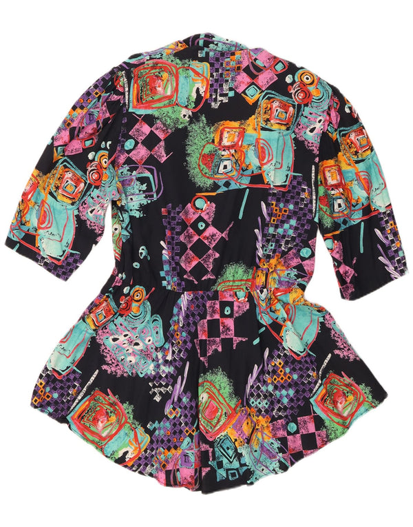 vintage Femme 3/4 Manches Tunique Robe EU 44 XL Noir Géométrique Viscose