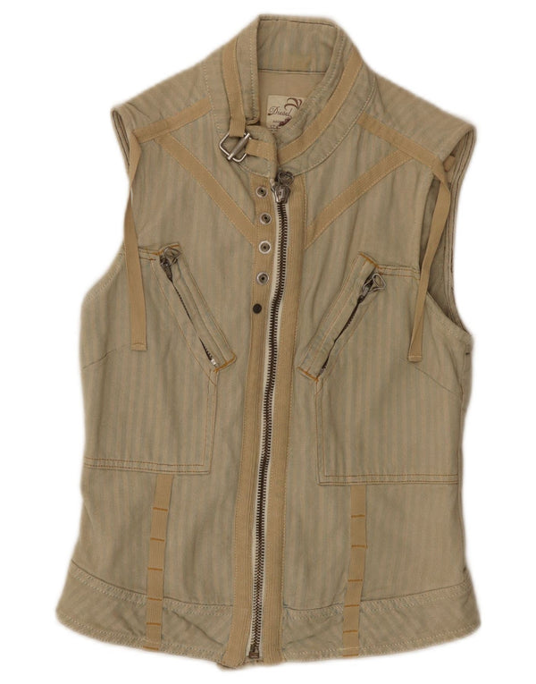 Diesel Gilet Femme UK 6 XS Coton Rayé Beige