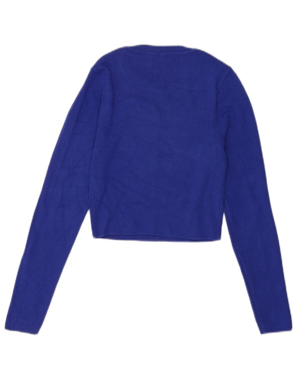Zara Womens Crop Top Manches Longues UK 8 Small Bleu Viscose