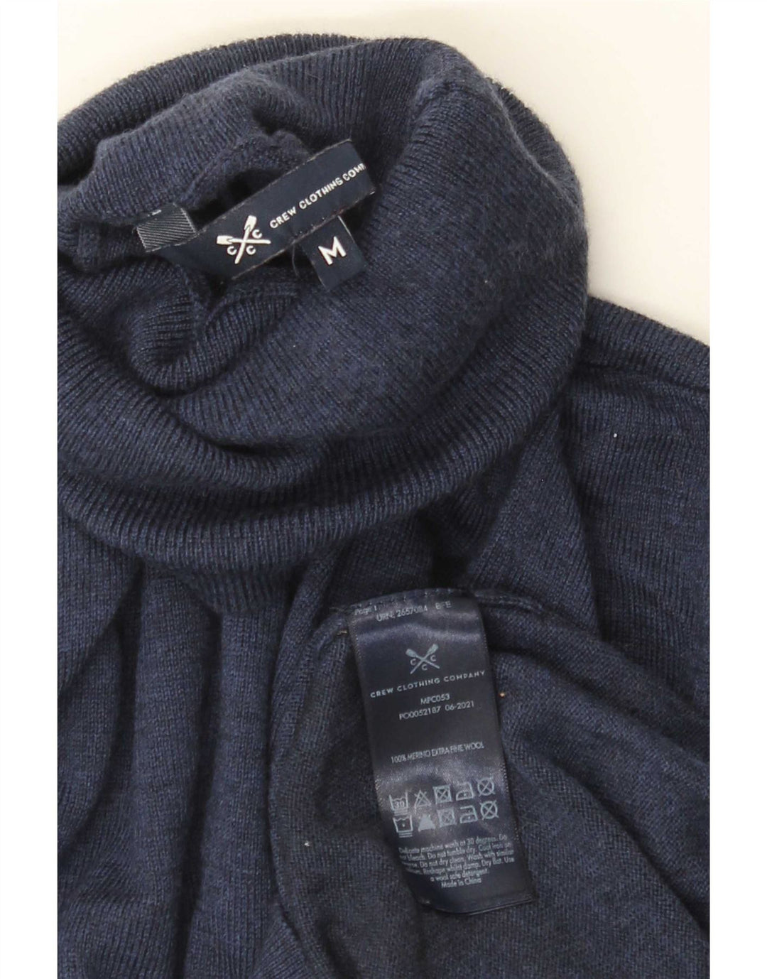 Crew Clothing Pull col roulé pour homme en laine mérinos bleu marine moyen
