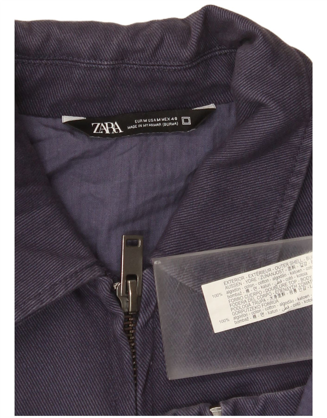 Zara Mens Bomber Jacket UK 38 Moyen Bleu Marine Coton