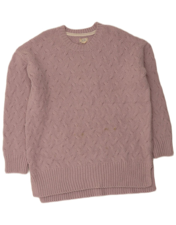 Fat Face Womens Oversized Crew Neck Jumper Sweater UK 14 Large Pink Acrylic