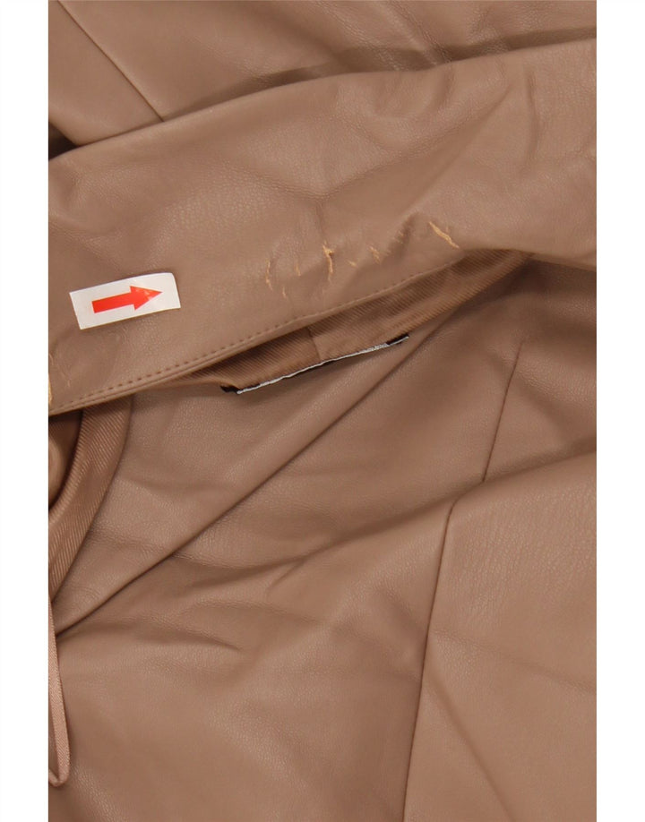 Zara Veste blazer en similicuir à 2 boutons pour femme UK 10 Petit polyester beige