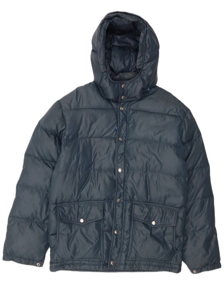 VINTAGE Veste matelassée à capuche pour hommes UK 38 Bleu Marine Moyen