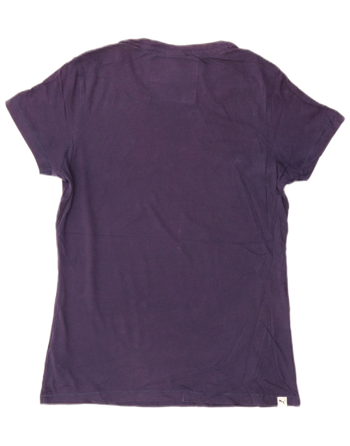 Puma T-shirt graphique pour femme UK 12 Bleu marine moyen Coton