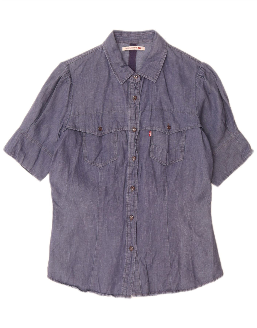 Levi's Chemise à Manches Courtes Femme UK 14 Large Bleu Coton