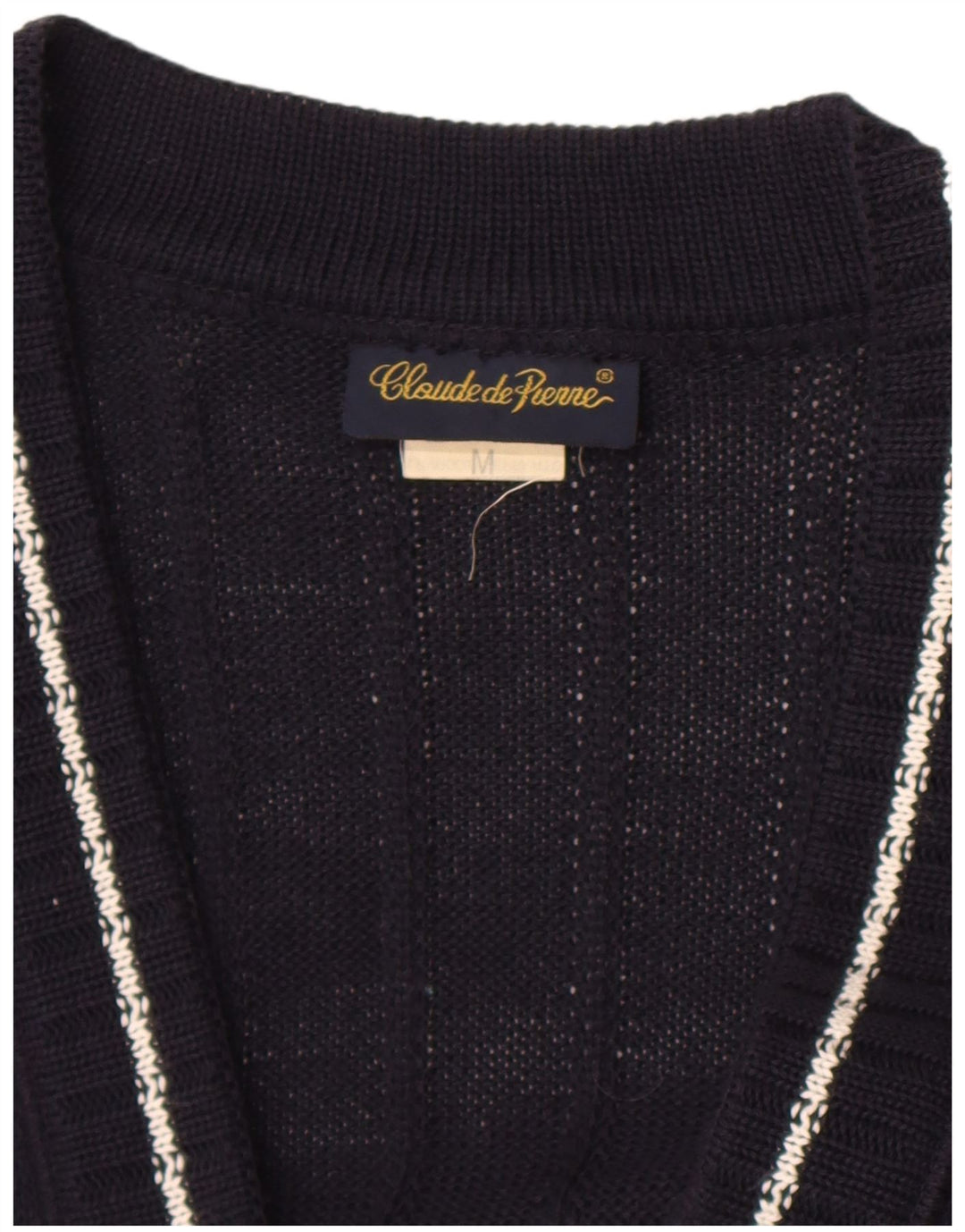 Claude De Pierre Pull Cardigan Femme UK 14 Moyen Bleu Marine Géométrique