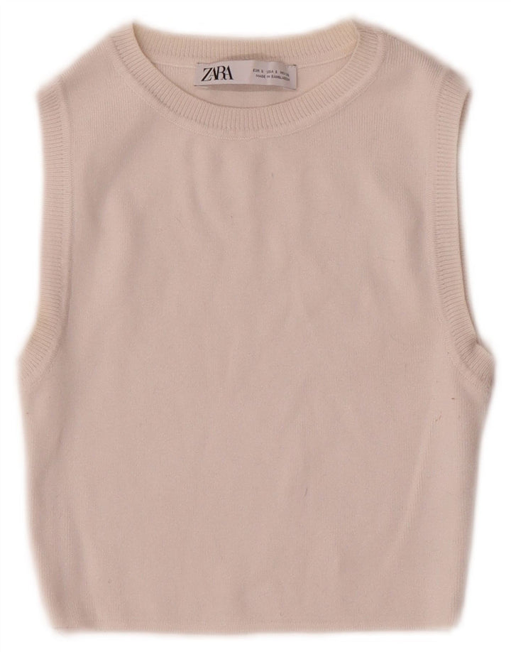 Zara Womens Crop Vest Top UK 8 Petit Viscose Blanche
