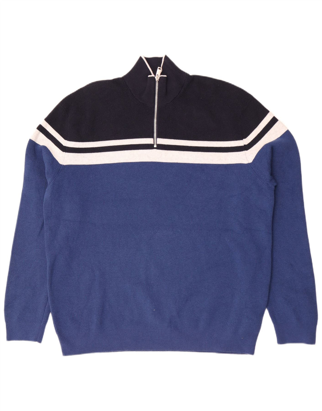 Marks & Spencer Pull col zippé pour homme 2XL Bleu rayé Polyester