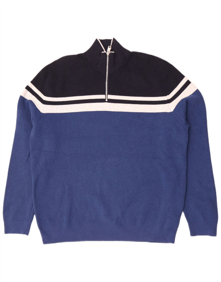 Marks & Spencer Pull col zippé pour homme 2XL Bleu rayé Polyester