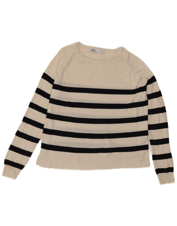 Zara Pull col bateau pour femme UK 14 Medium Off White Rayé Viscose