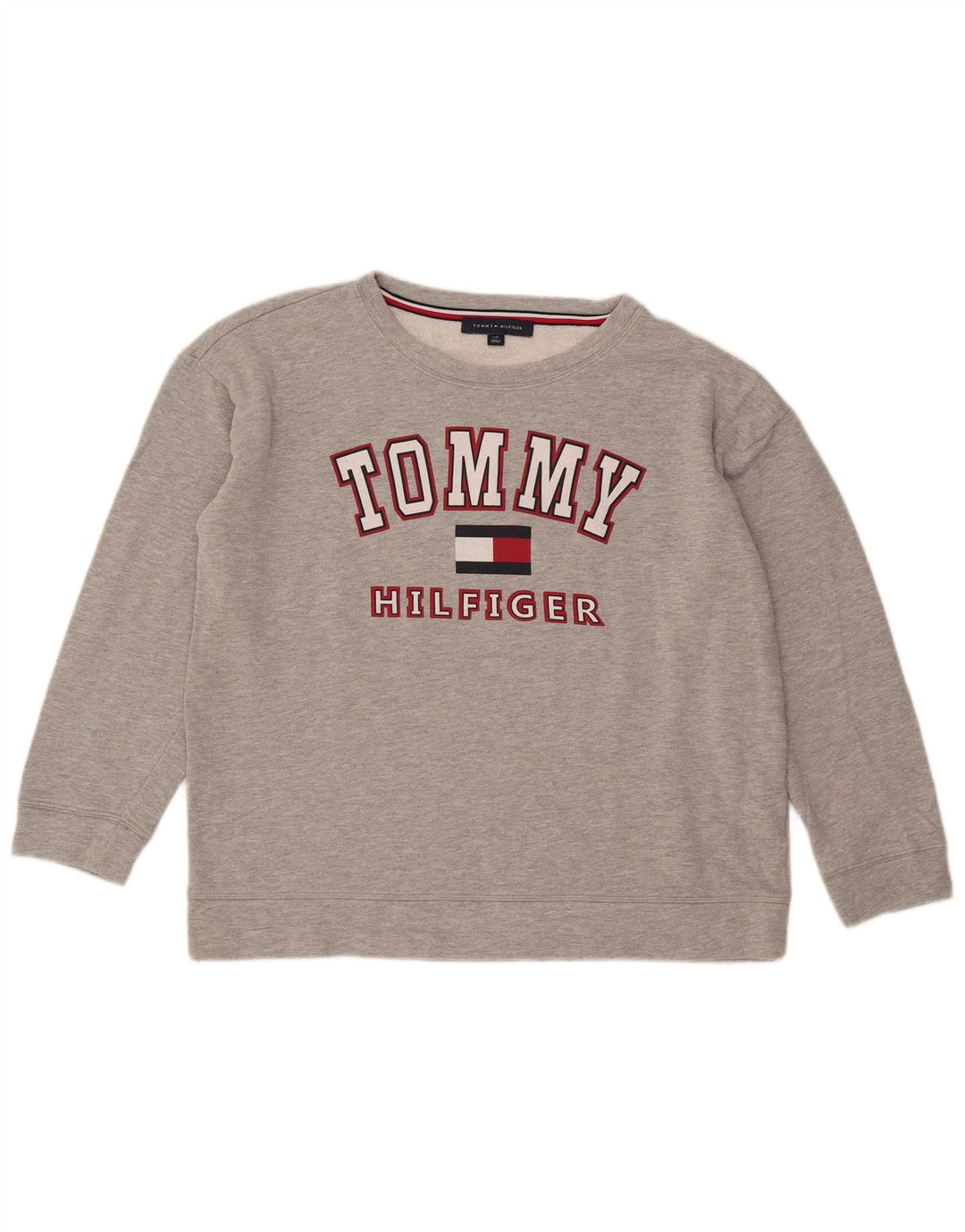 Tommy Hilfiger Sweat-shirt surdimensionné graphique pour femme UK 16 Large Gris