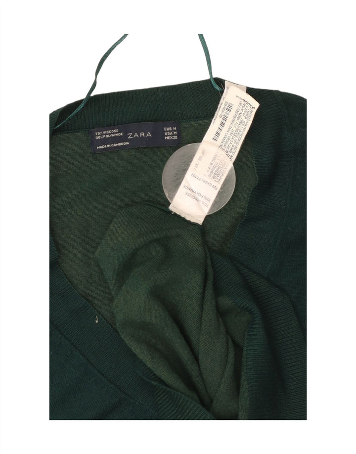 ZARA Womens V-Neck Jumper Sweater UK 12 Medium Green Viscose