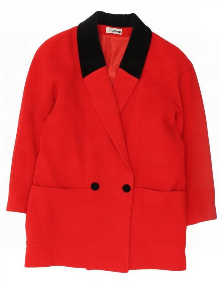 vintage Femme Double Breasted Coat IT 46 Grande Laine Rouge
