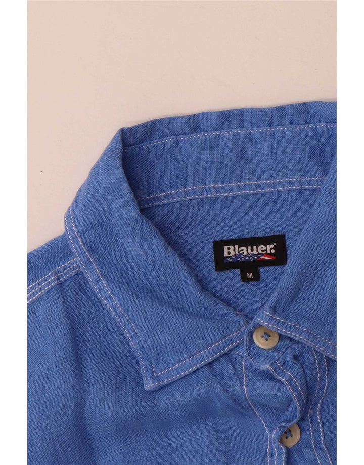 Blauer Chemise Homme Bleu Moyen Lin