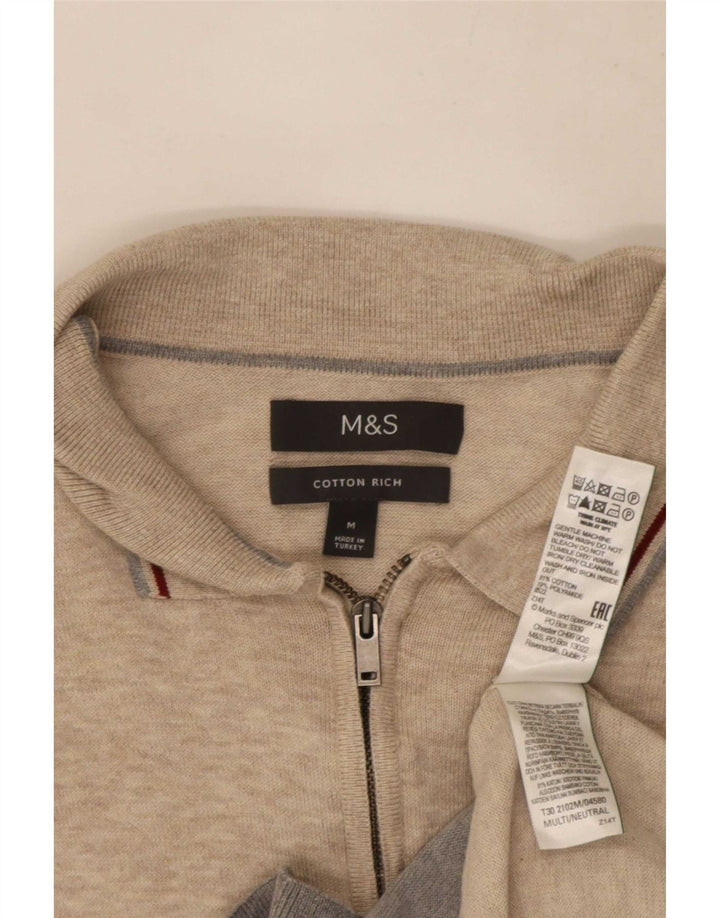 Marks & Spencer Pull Col Polo Homme Beige Moyen Colourblock
