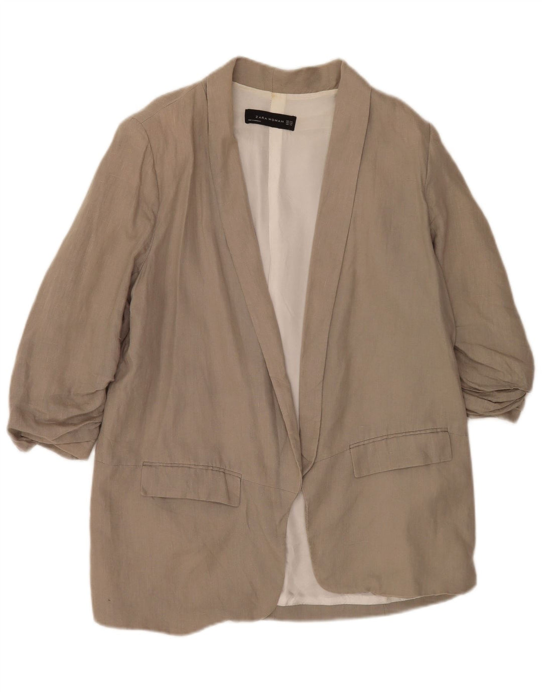 Zara Veste blazer ouverte à manches 3/4 pour femme UK 22 2XL Gris Viscose