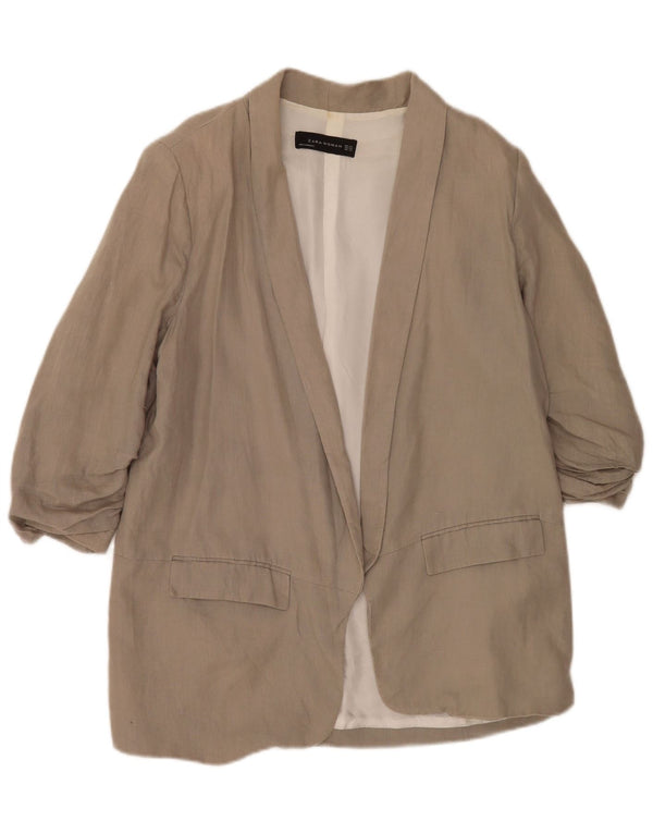 Zara Veste blazer ouverte à manches 3/4 pour femme UK 22 2XL Gris Viscose