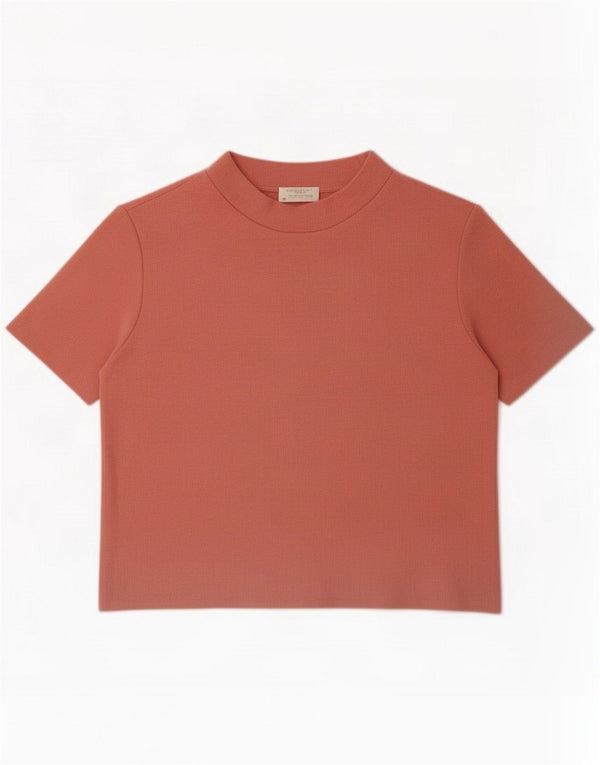Zara Womens Trafaluc Crop T-Shirt Top UK 12 Medium Pink Cotton