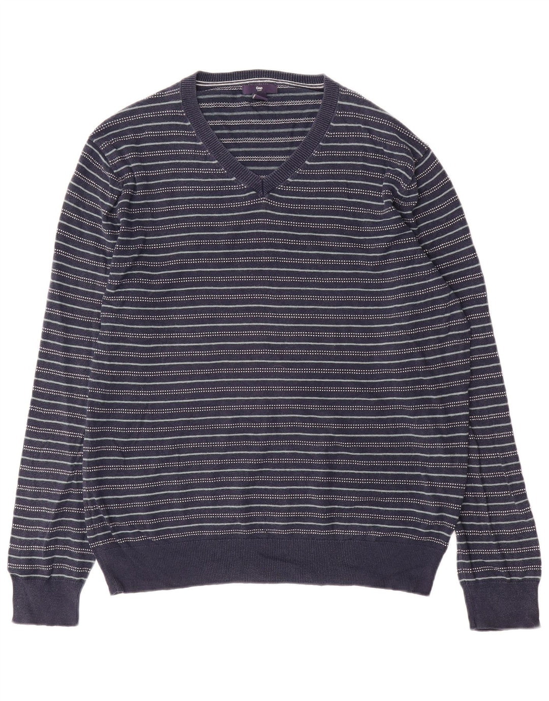 Gap Pull Col V Homme Bleu Marine Rayé Coton Moyen