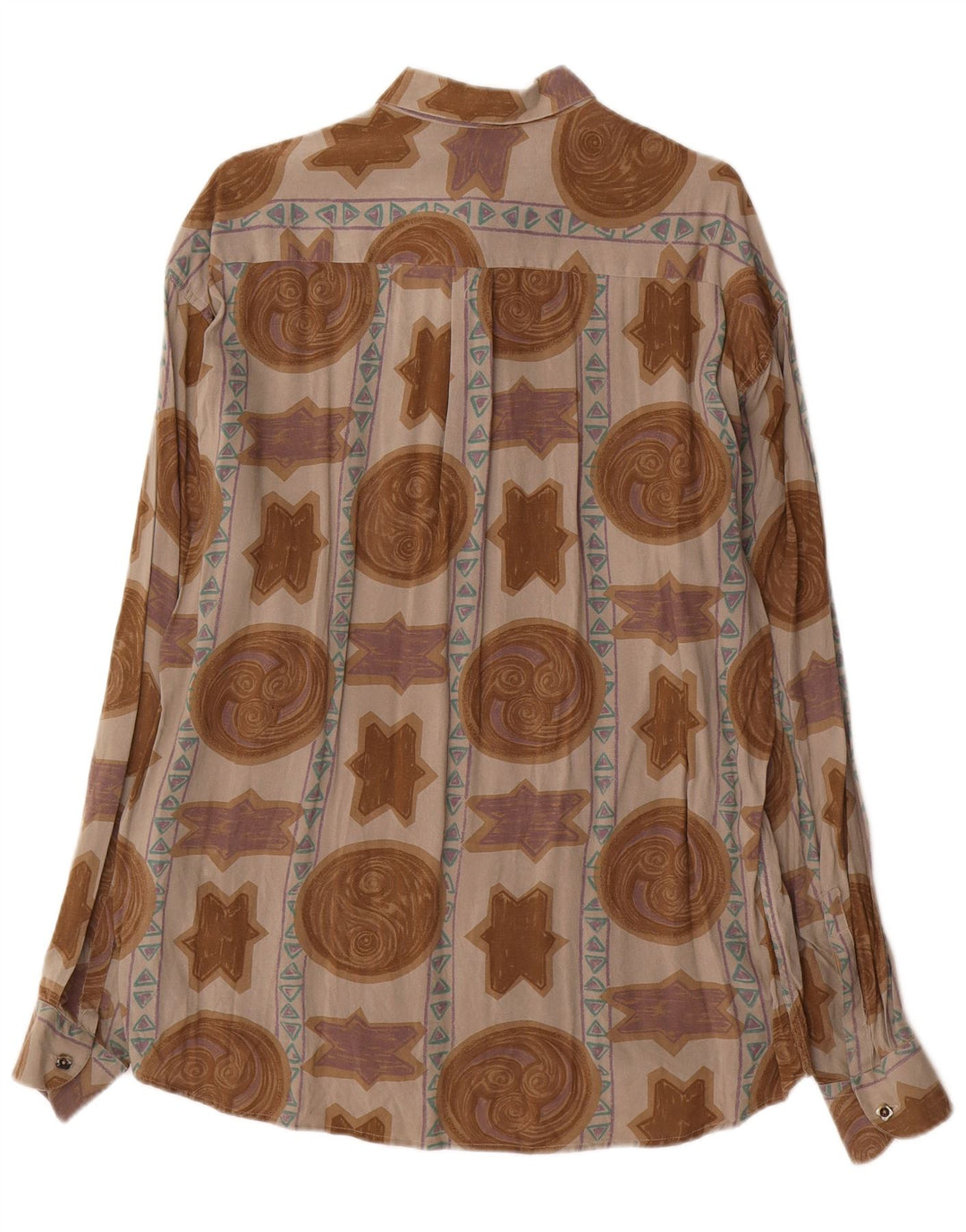 Chemise à motif abstrait vintage pour homme en viscose marron moyen