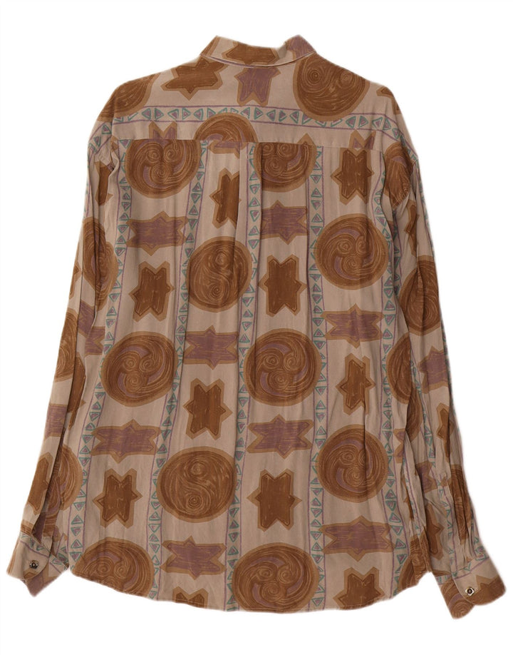 Chemise à motif abstrait vintage pour homme en viscose marron moyen
