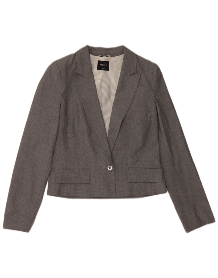 OASIS Veste blazer courte à 1 bouton pour femme UK 8 Petit Gris Polyester