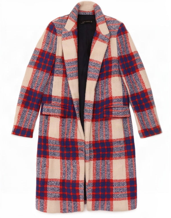 Zara Womens Open Overcoat UK 10 Petit Acrylique à Carreaux Multicolore