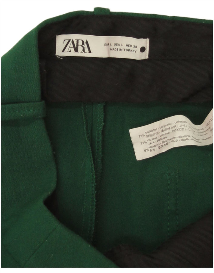 Zara Femme Pantalon Court Droit Large W30 L24 Vert Polyester