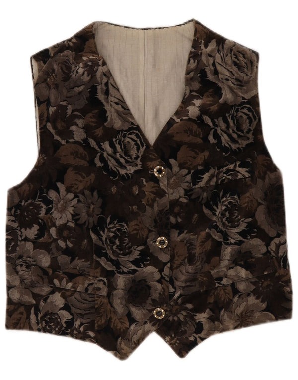 gilet femme vintage UK 12 Medium Brown Floral