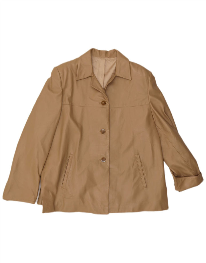 veste en cuir femme vintage UK 16 Grand Beige