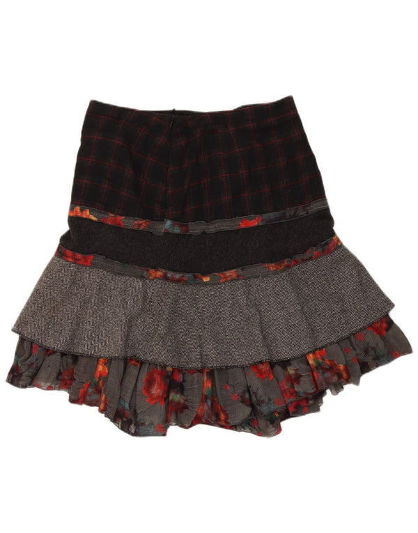 Bellissima Femme Jupe Étagée W32 Large Multicolore Patchwork Laine