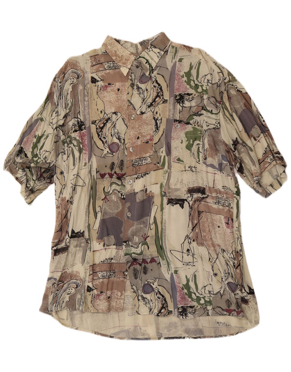vintage Mens Abstract Pattern Chemise à manches courtes Taille 43/44 XL Beige